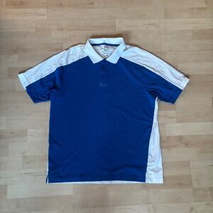 Oakley Mens Golf Polo Shirt Blue White Short Sleeve Performance Breathable Sz L